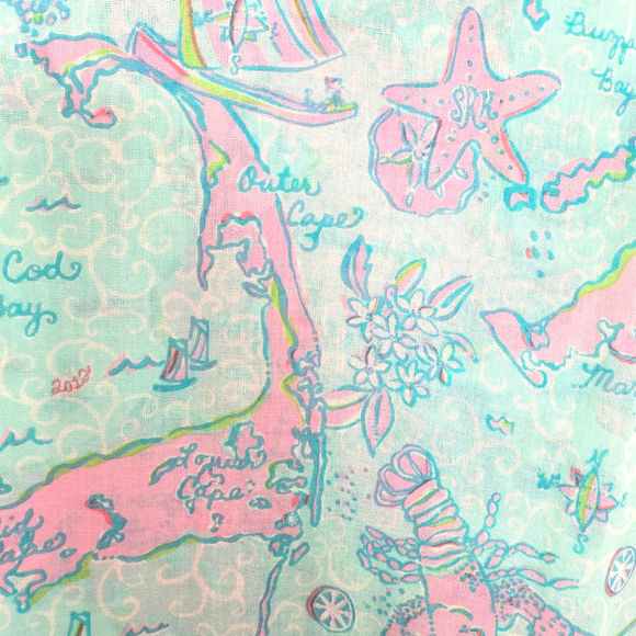 Lilly Pulitzer Retired Murfee‎ 2012 Scarf Turquoise Pink Cape Cod Island Silk - Picture 6 of 11